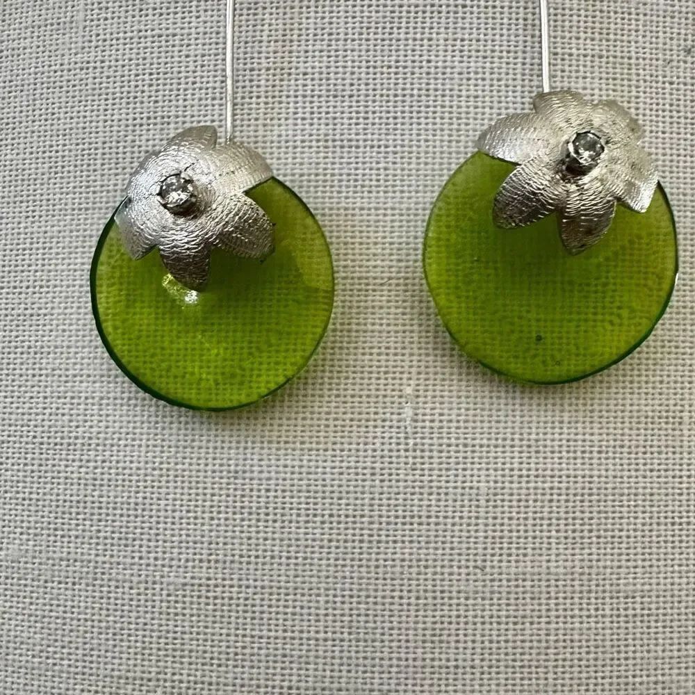 Green floral drop earrings